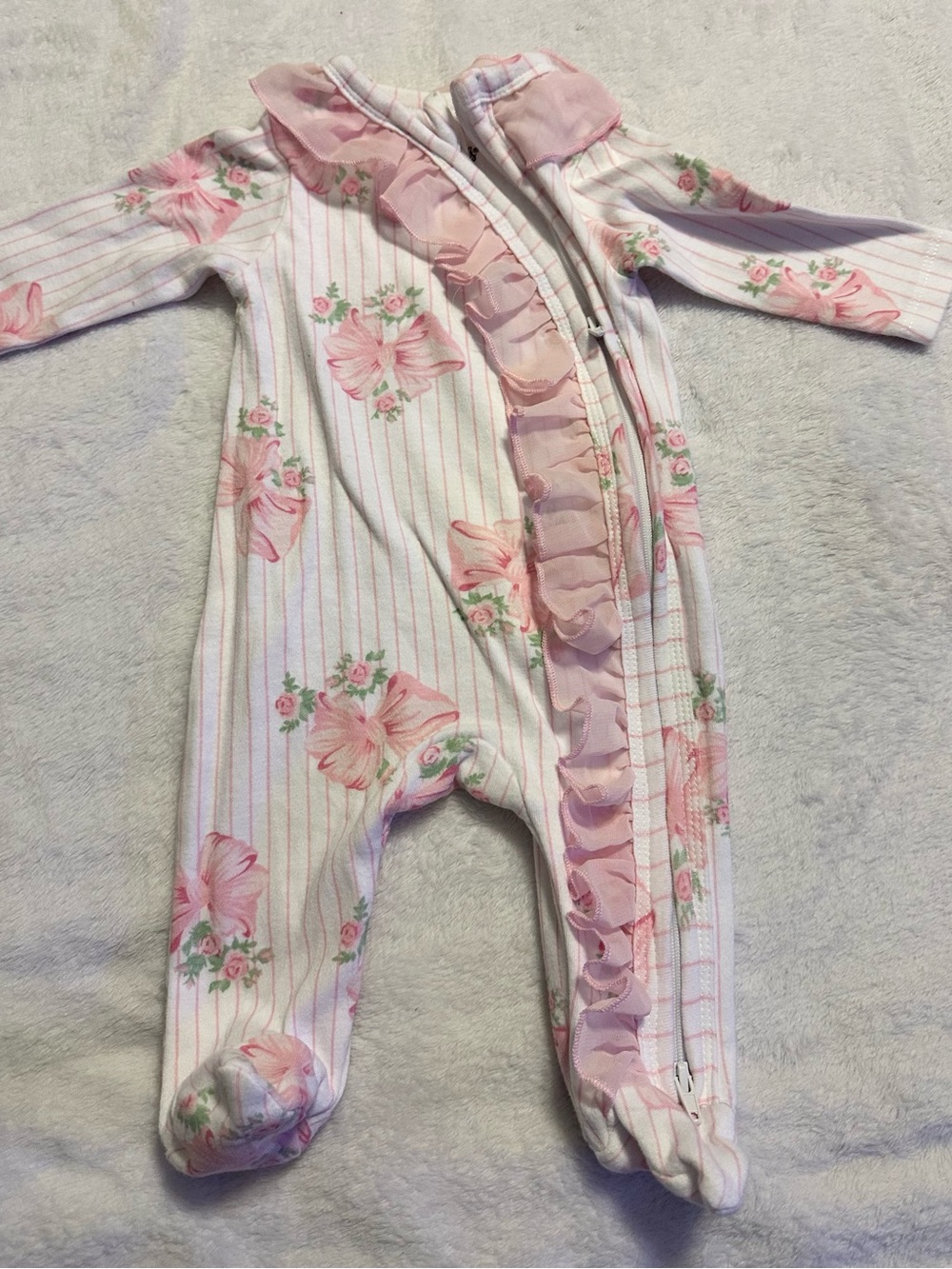 Baby Essentials Pink Floral Ruffle Footed One-Piece